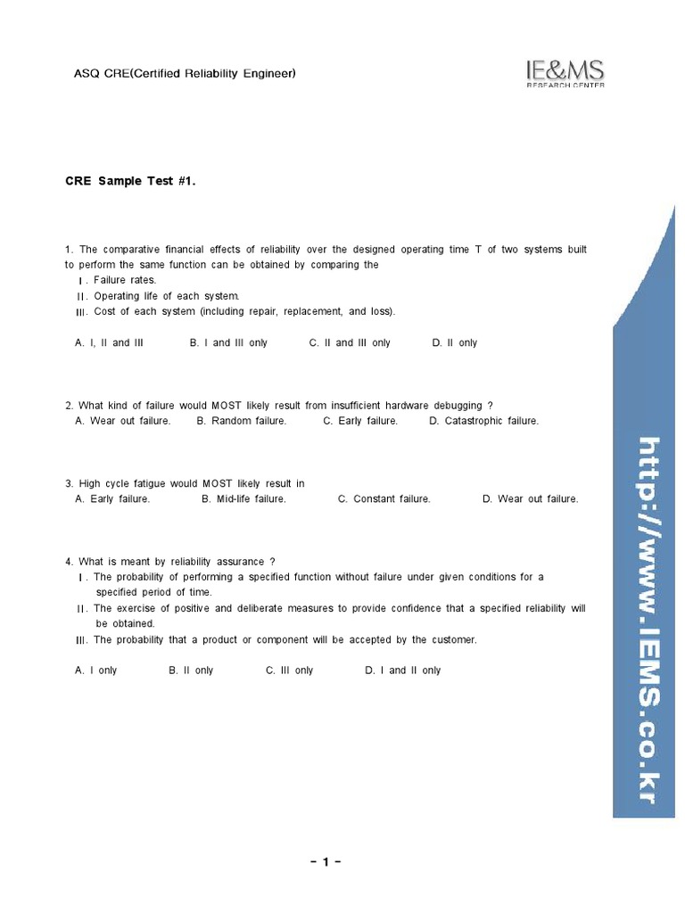 Cre Exam Sample 1 | PDF | Reliability Engineering | Confidence Interval