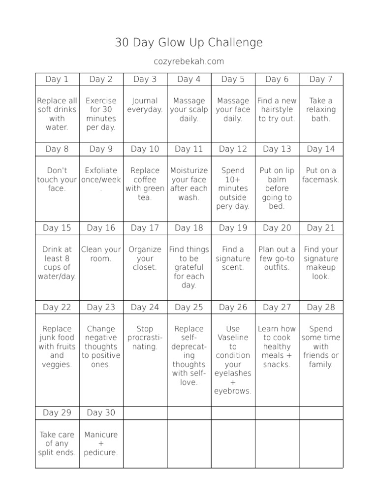 30 Day Glow Up Challenge Guide | PDF | Wellness
