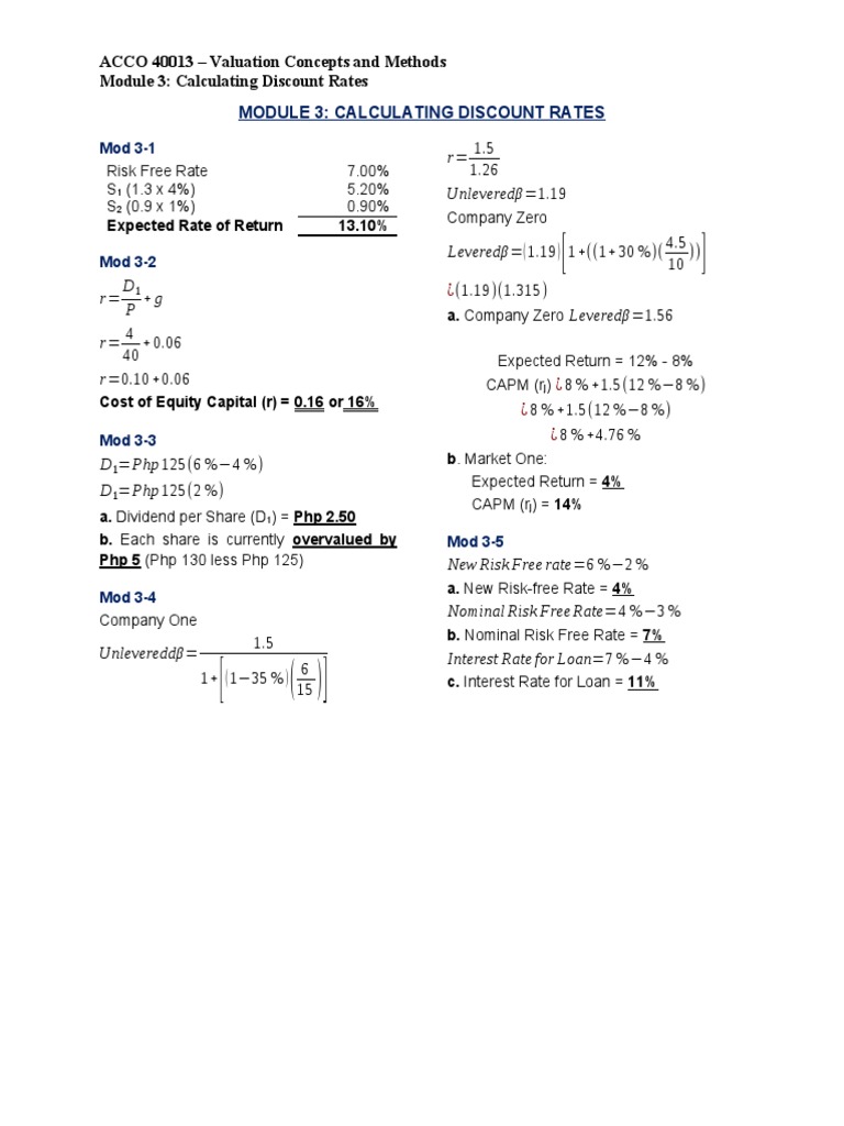 r= Unleveredβ=1.19: Module 3: Calculating Discount Rates | PDF
