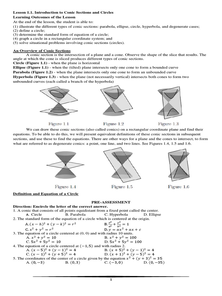Introduction to Conic Sections & Circles | PDF | Ellipse | Circle