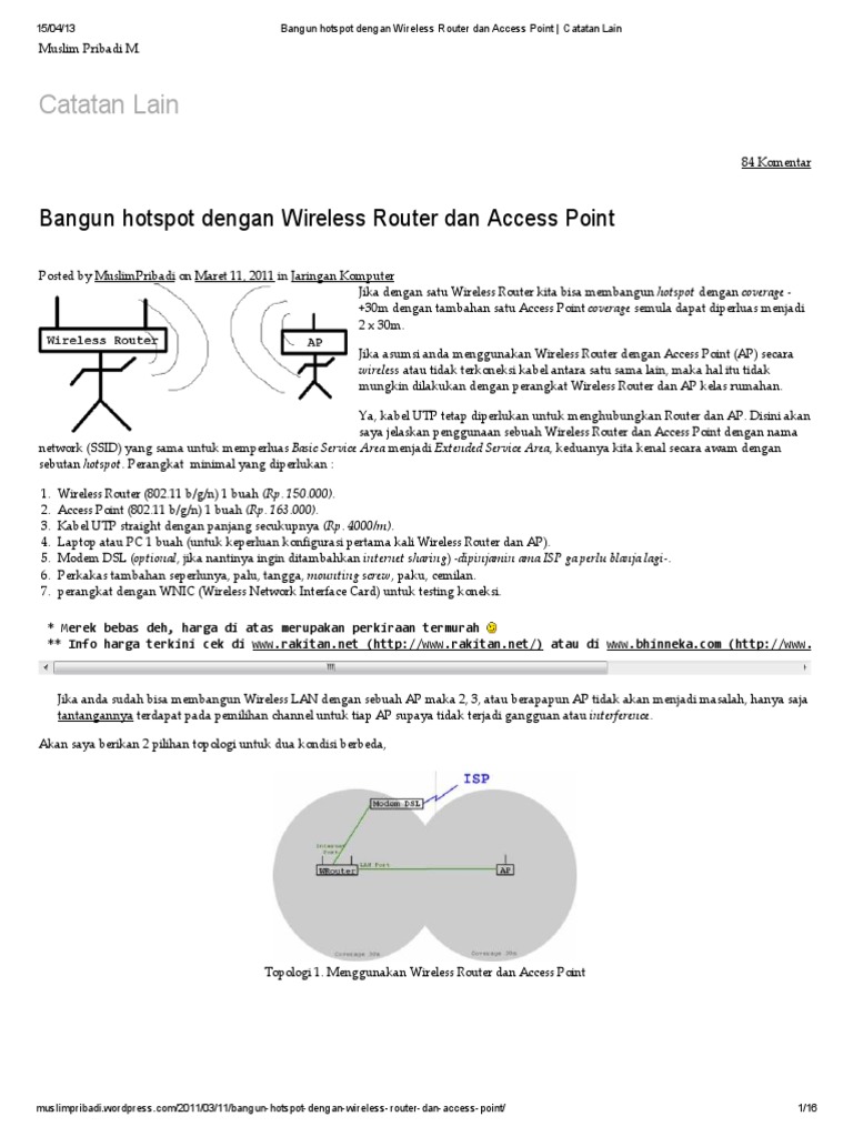 Bangun Hotspot Dengan Wireless Router Dan Access Point - Catatan Lain ...