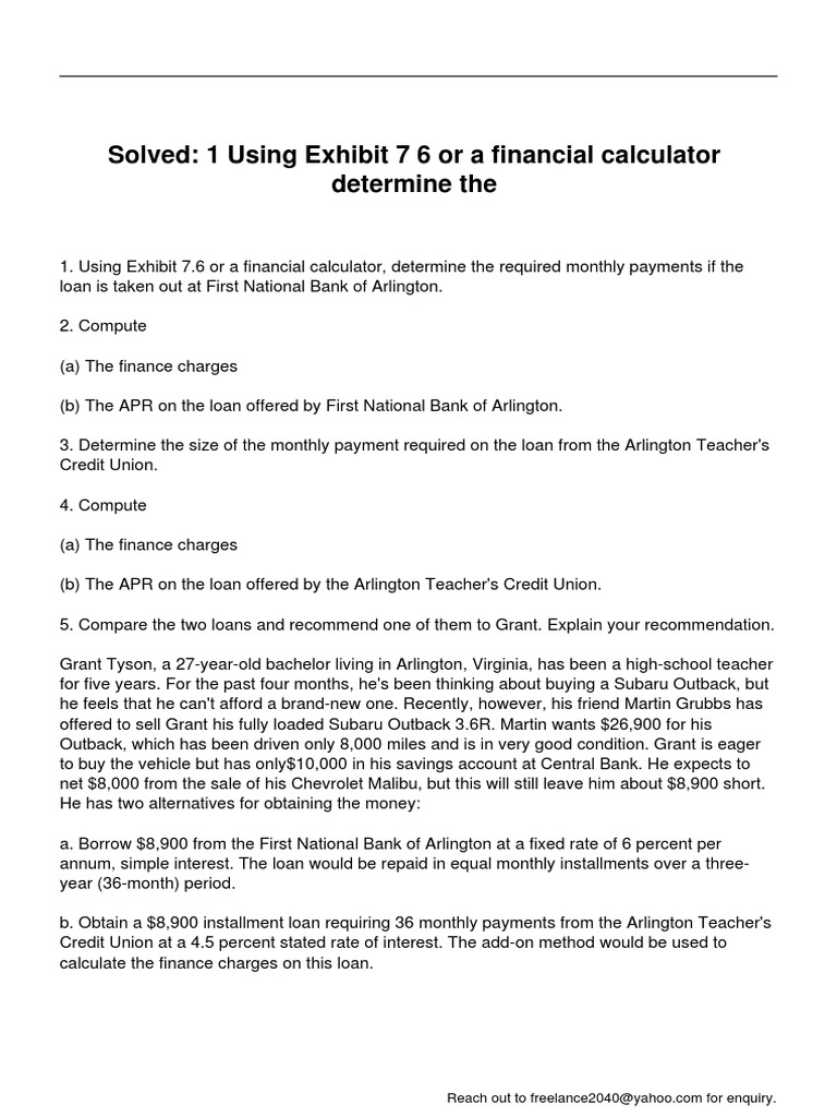 1 Using Exhibit 7 6 or A Financial Calculator Determine The | PDF ...
