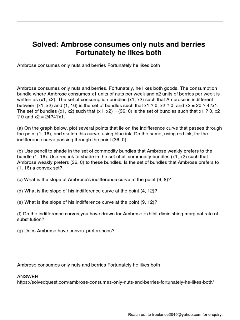 Ambrose Consumes Only Nuts and Berries Fortunately He Likes Both PDF Analytic Geometry