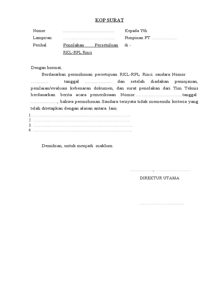 Penolakan Permohonan RKL-RPL Rinci | PDF