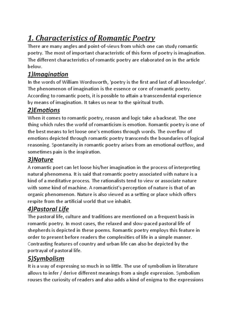 Characteristics of Romantic Poetry | PDF | Romanticism | Poetry