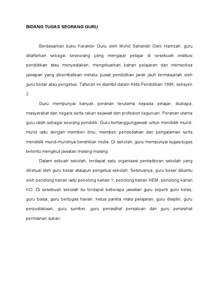 Bidang Tugas Seorang Guru