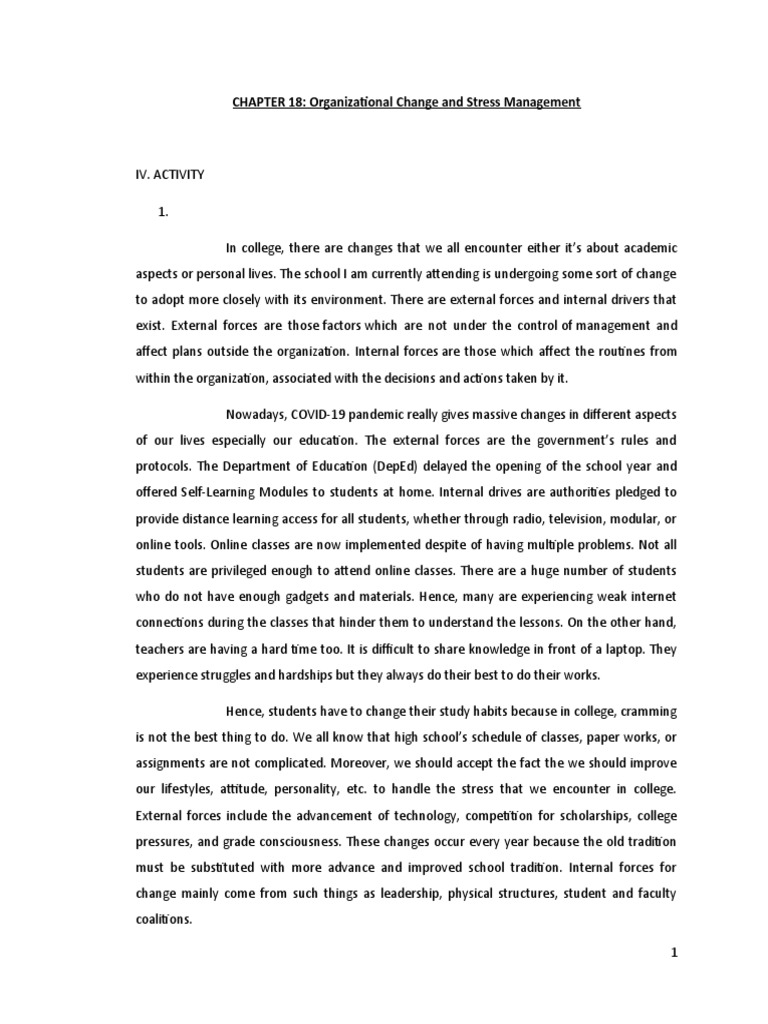CHAPTER 18: Organizational Change and Stress Management | PDF ...