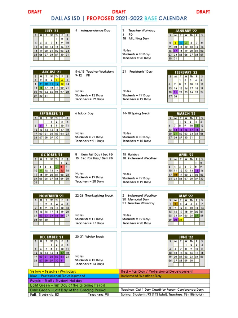 Dallas ISD Proposed Base Calendars - 2021-22 and 2022-23 PDF | PDF