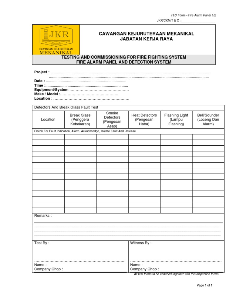 Fire Alarm Panel Testing Form | PDF | Disaster Preparedness | Fire ...