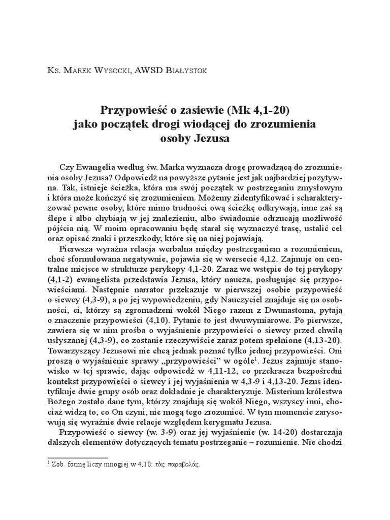 Przypowieść O Siewcy Znaczenie Dosłowne I Przenośne