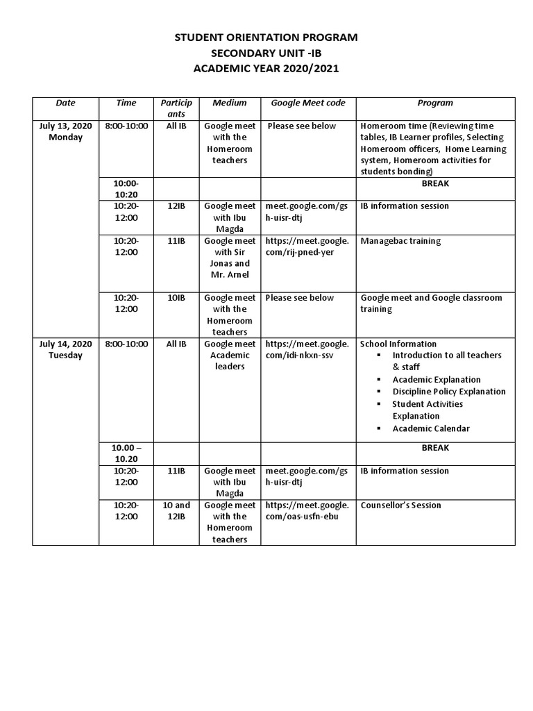 Student Orientation Program Secondary 2020-2021 | PDF | Human Nature ...