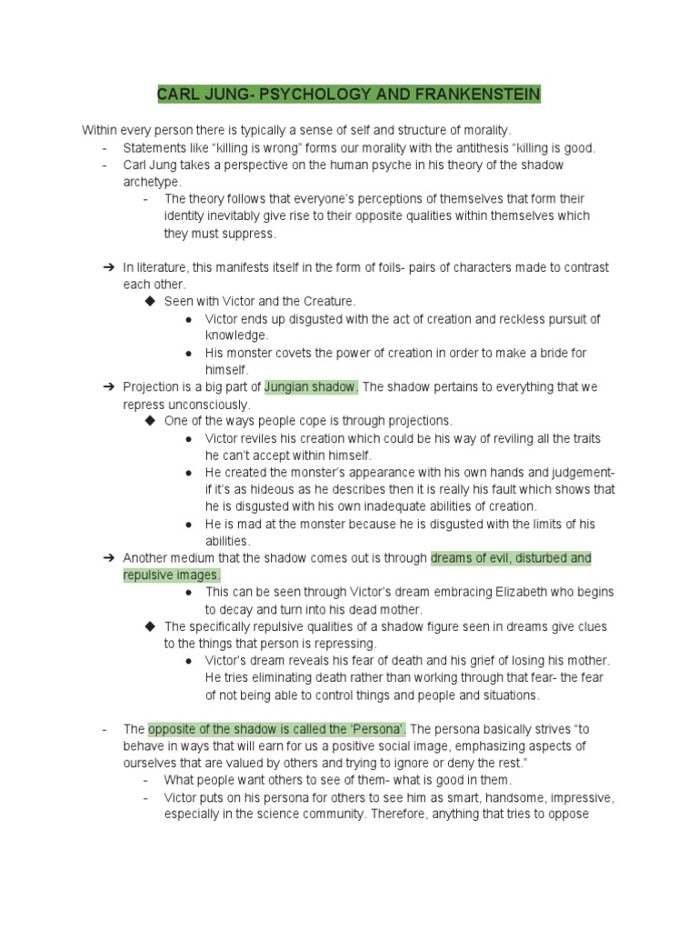 Frankenstein Carl Jung Psychology PDF Shadow (Psychology) Carl Jung