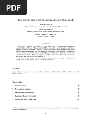 Canarutto Jadczyk Two Spinors And Einstein Cartan Maxwell Dirac Fields Linguistics Phonetics