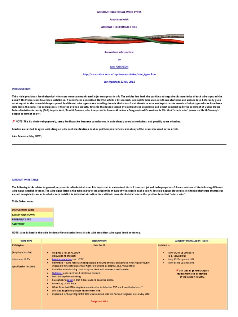 Aircraft Electrical Wire Types Patterson Download Free PDF