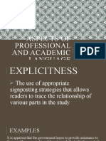 Aspects of Professional and Academic Language: Explicitness Caution