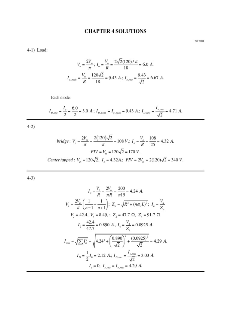 Chapter 4 Solutions: 4-1) Load | PDF | Electrical Network | Electrical ...