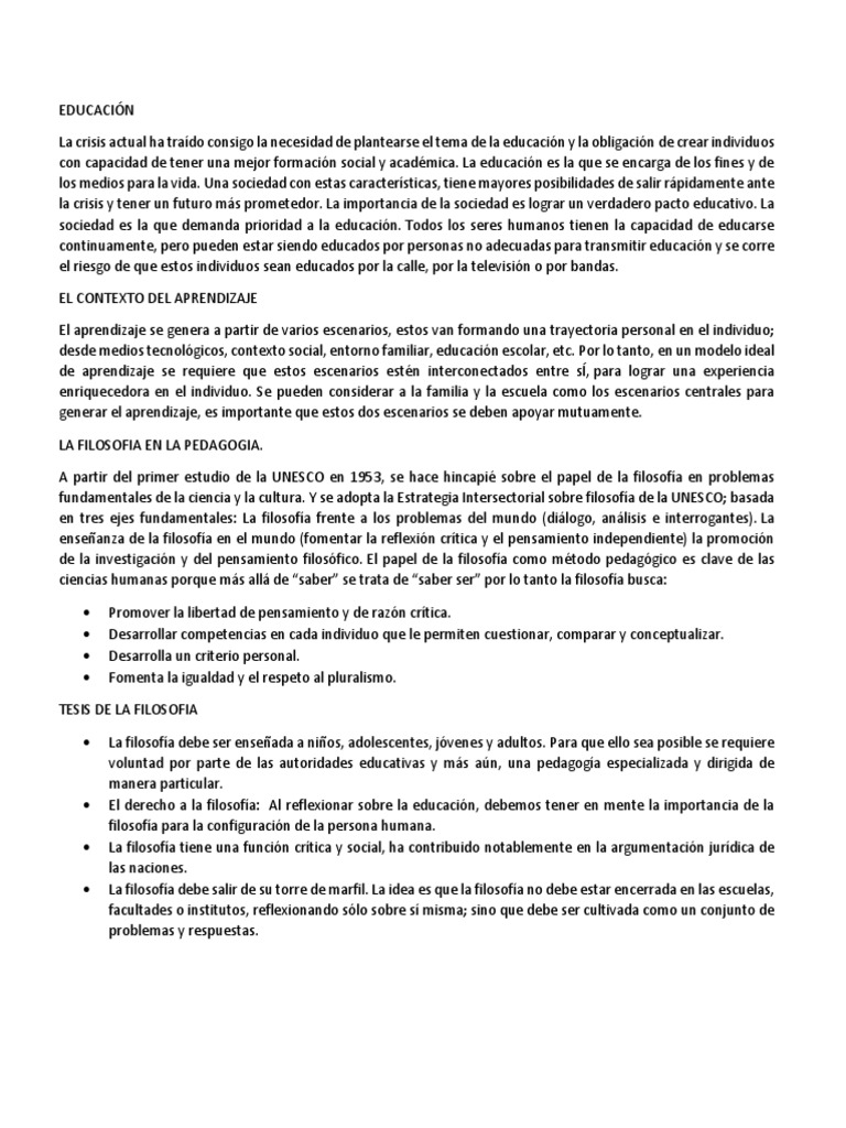 Fundamentos de La Filosofia | PDF | Pedagogía | Unesco