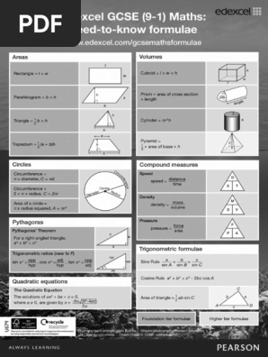 Gcse Maths Formulae Sheet A5