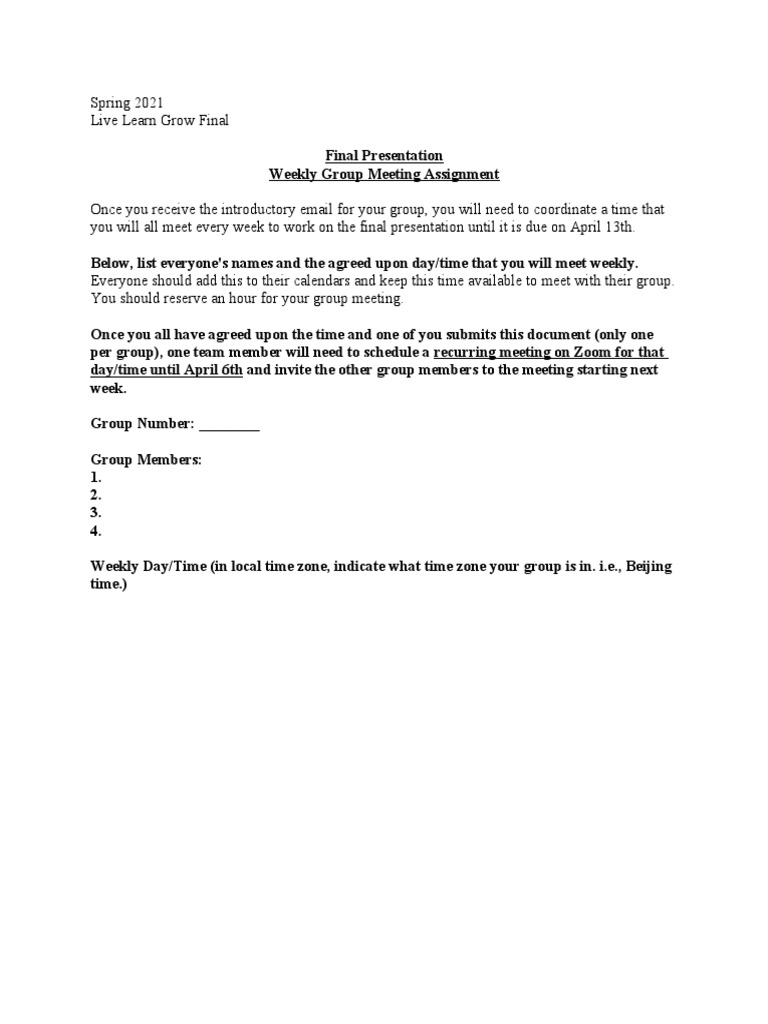 LLG Final Weekly Group Meeting Assignment | PDF