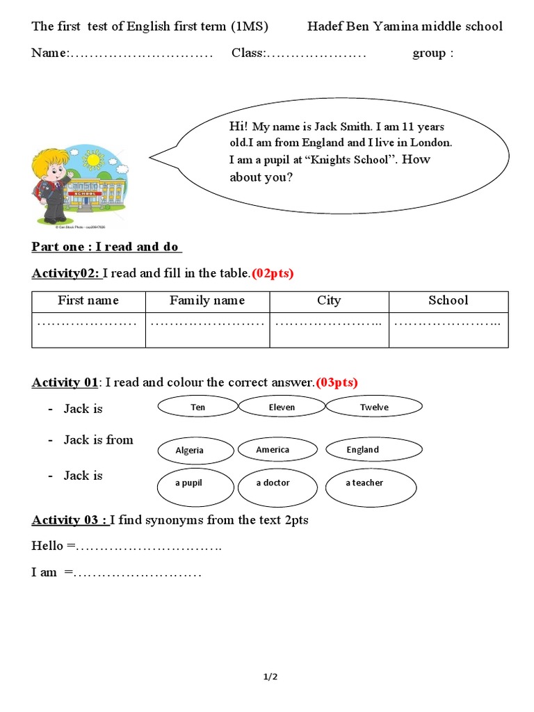 Part One: I Read and Do Activity02: I Read and Fill in The Table | PDF ...