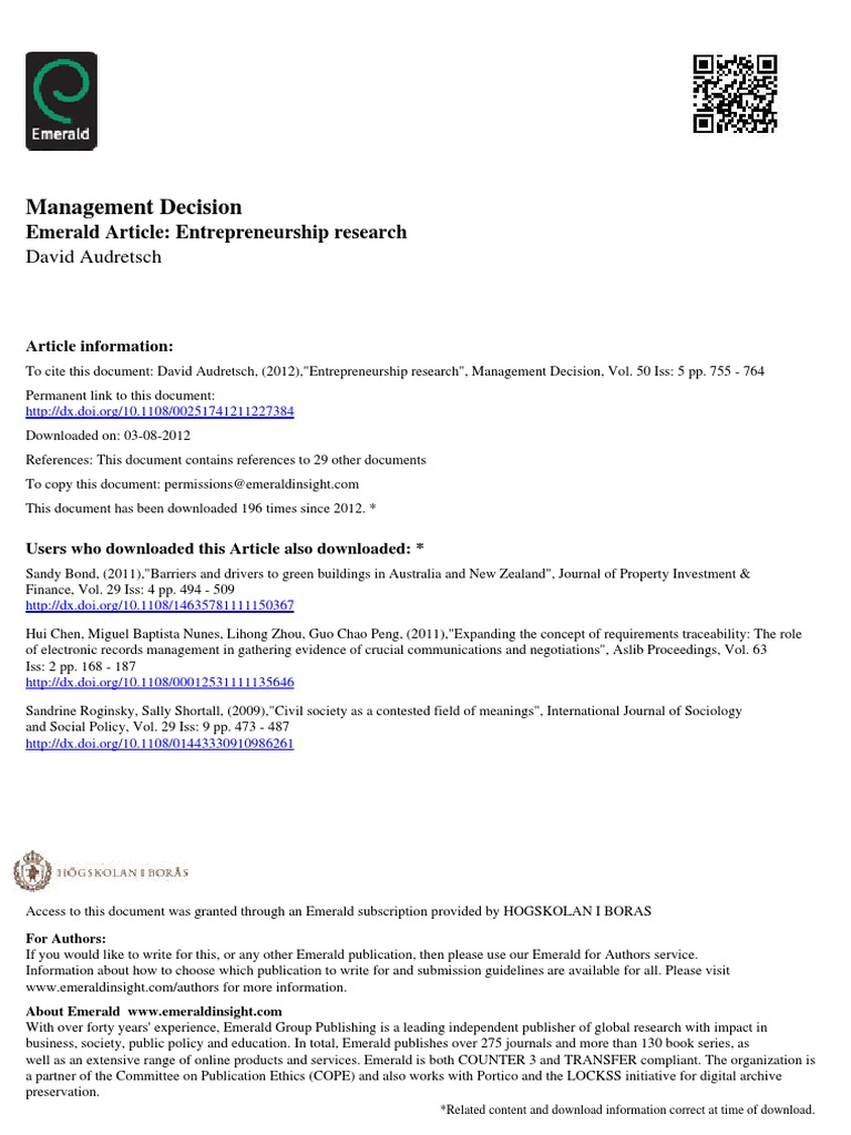 Entrepreneurship Research | PDF | Entrepreneurship | Venture Capital