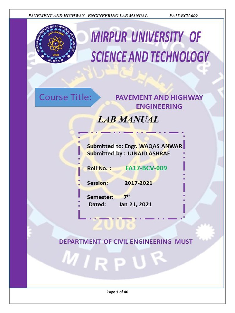 Pavement and Highway Engineering Lab Manual | PDF | Asphalt | Ductility