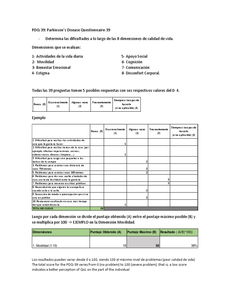 Cuestionario PDQ-39 sobre Parkinson | PDF
