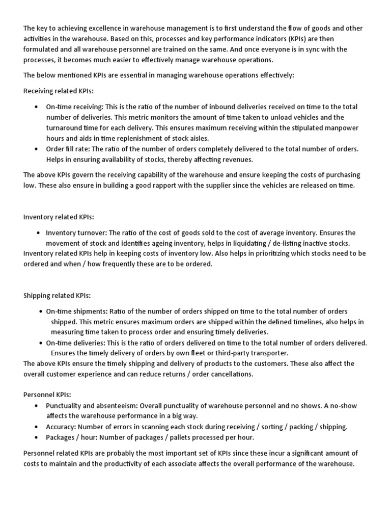 Essential KPIs for Warehouse Management | PDF | Performance Indicator ...