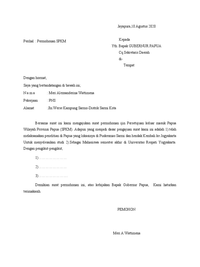 Surat Izin Keluar Masuk Jayapura