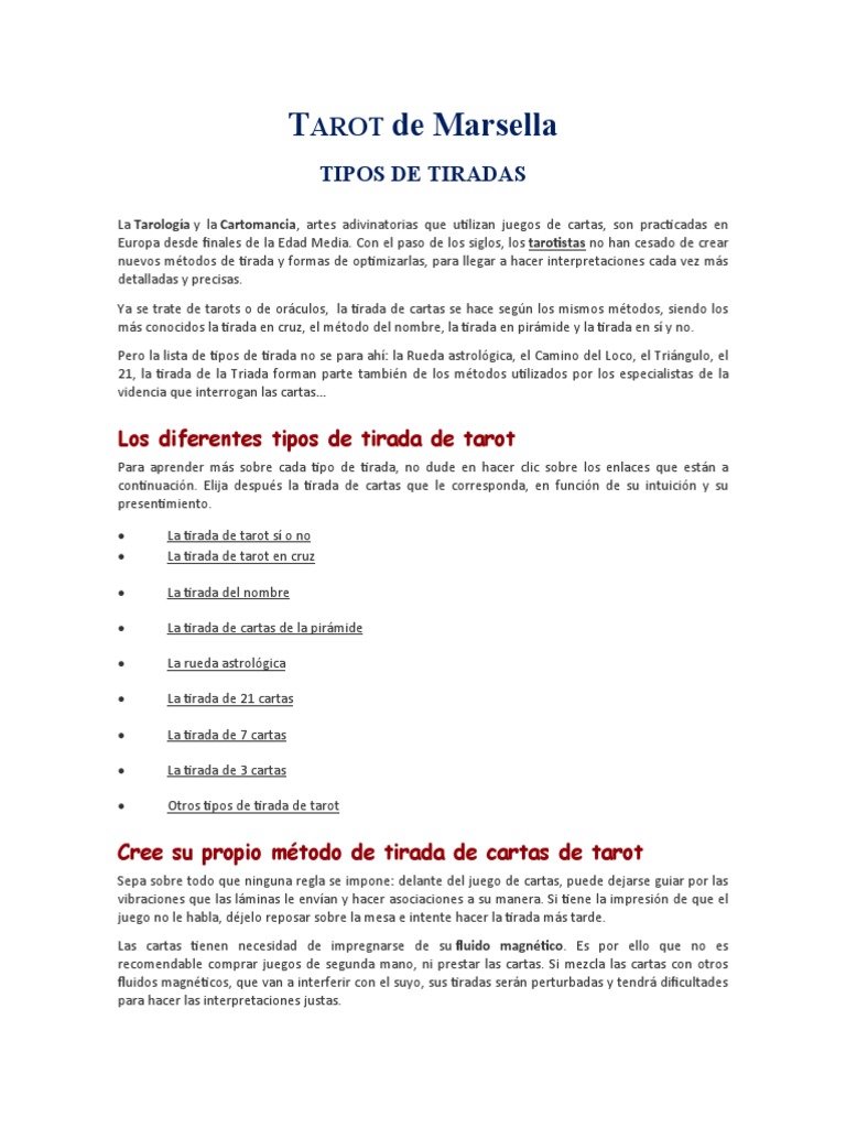 Tiradas Del Tarot de Marsella | PDF | Tarot