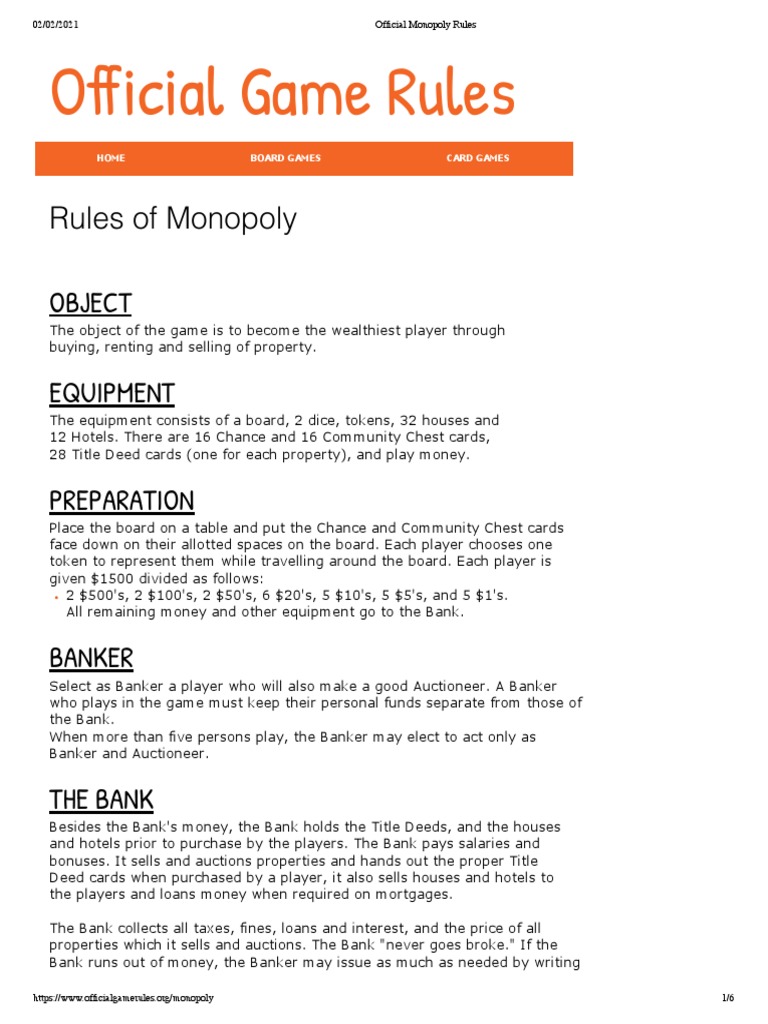 Official Monopoly Rules PDF Mortgage Loan Loans
