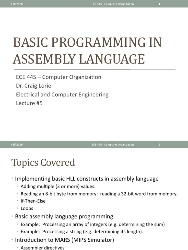 ECE 445 - Fall 2020 - Lecture 5 - Programming in Assembly Language ...