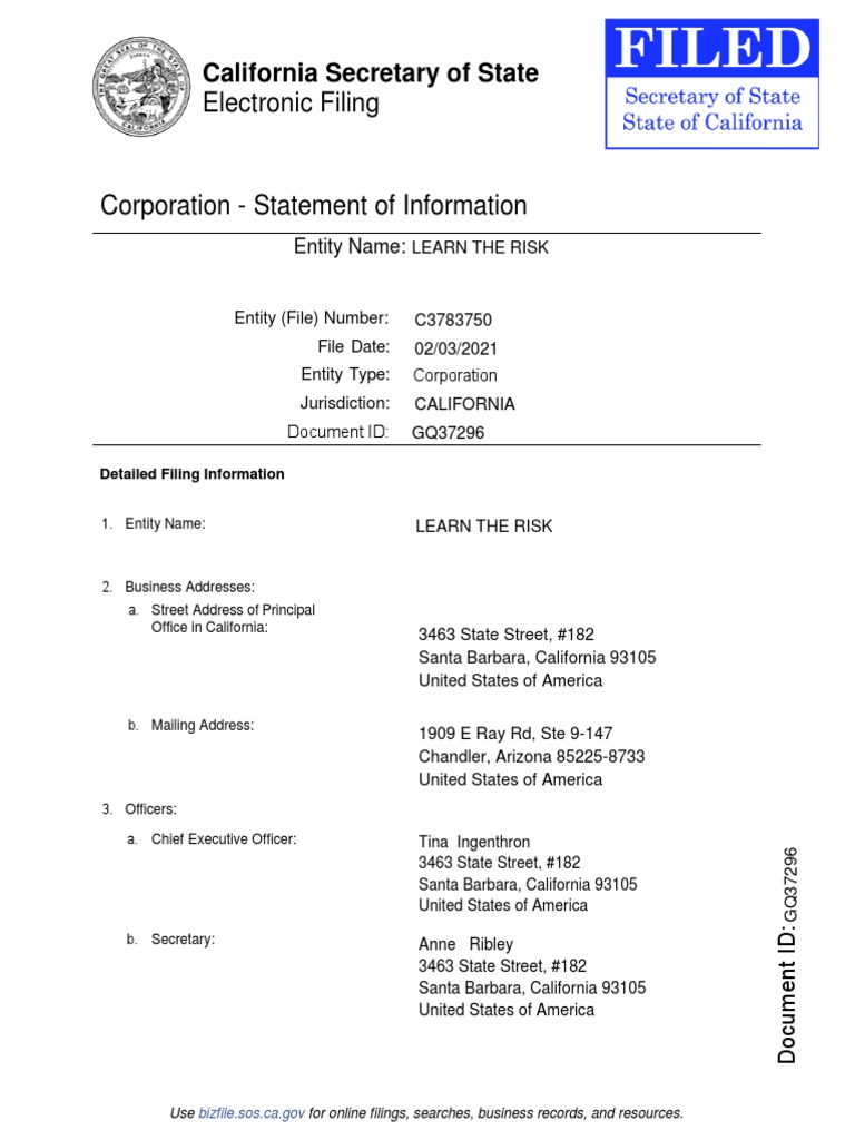 California Corporation Information Filing | PDF | Registered Agent ...
