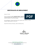 Certificate of Employment: January 27, 2021