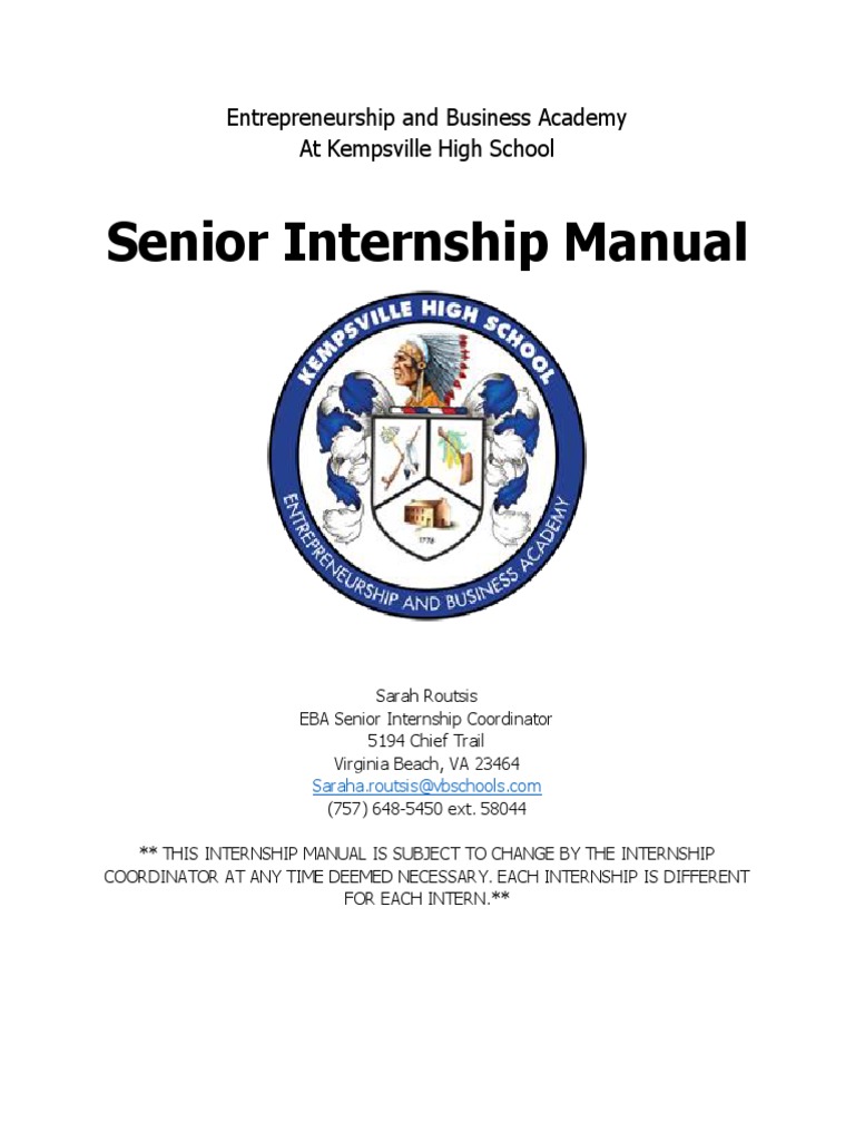 EBA Senior Internship Guide | PDF | Mentorship | Internship