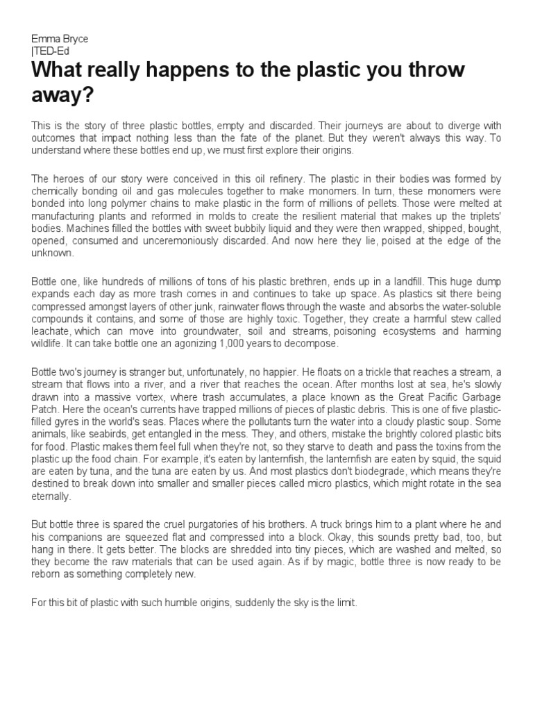 What Really Happens To The Plastic You Throw Away? Emma Bryce TEDEd