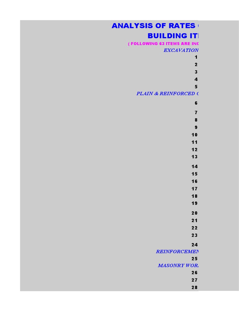 Analysis of Rates of Various | PDF | Masonry | Concrete
