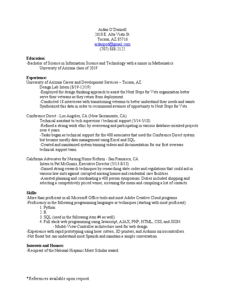 Resume Aidan Odonnell Web PDF Ajax (Programming) World Wide Web
