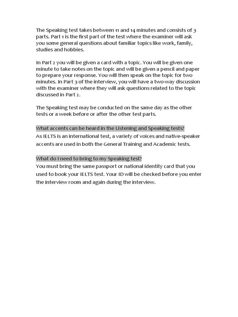 IELTS Speaking Test Overview | PDF | Career & Growth | Language Arts ...