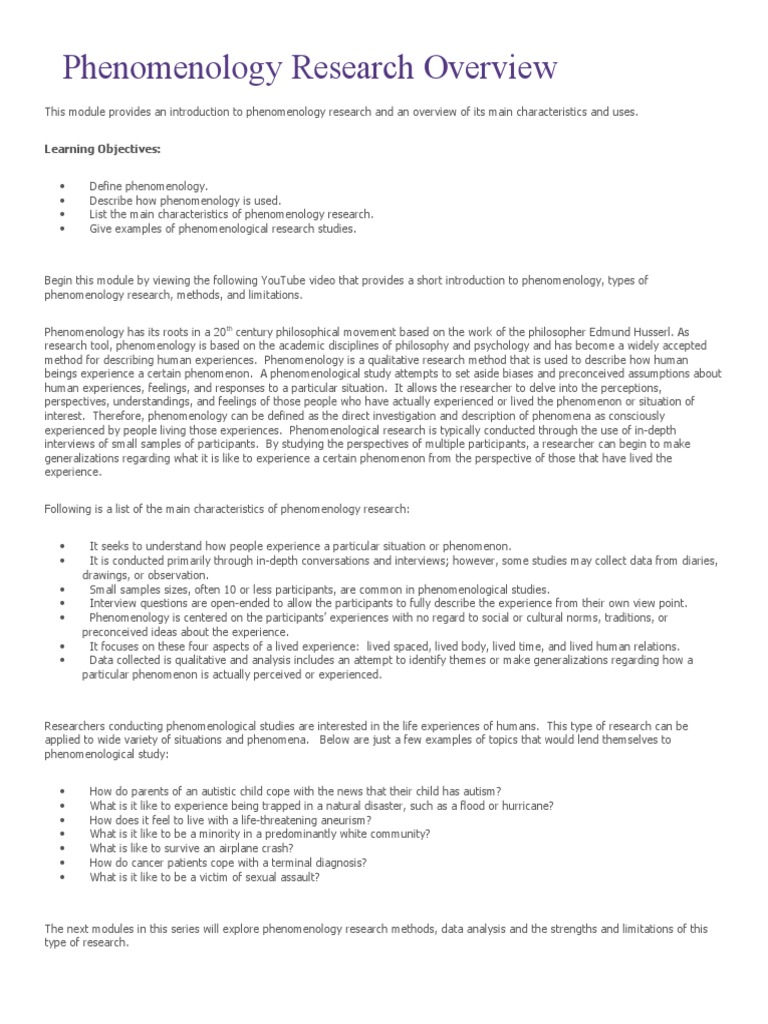 Phenomenology (philosophy) intelligence overview