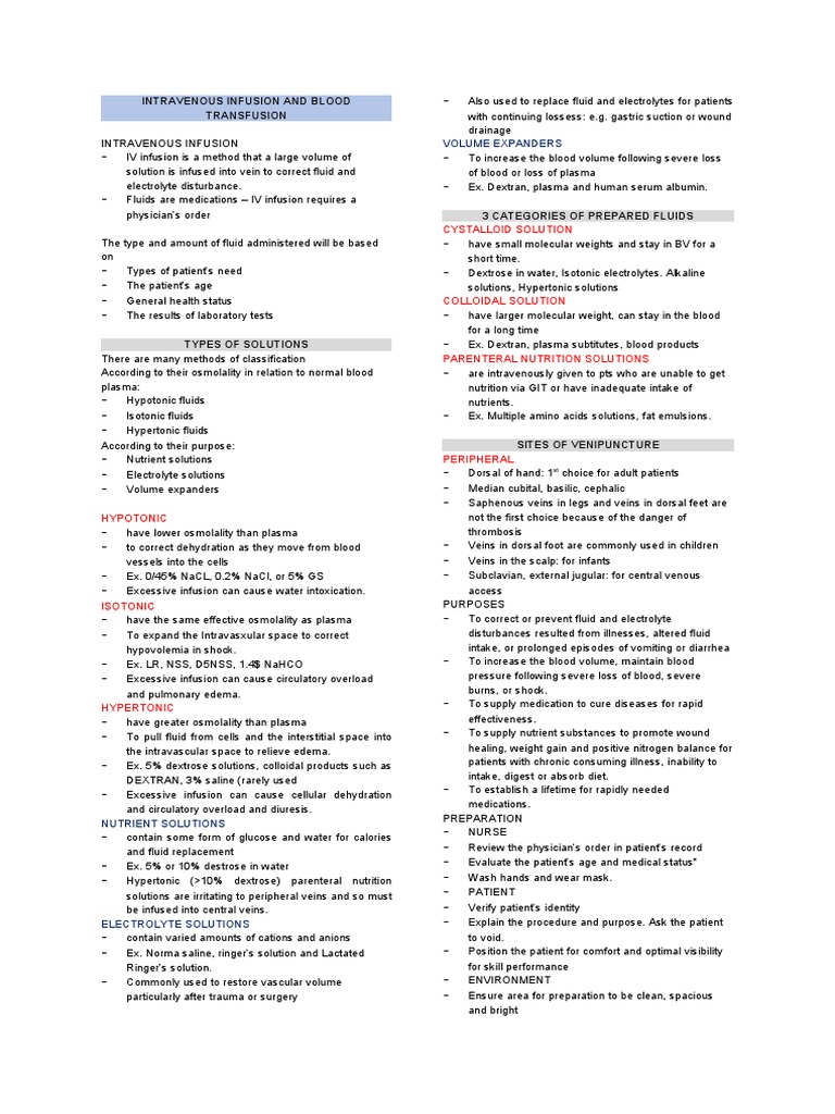 IV Infusion and Blood Transfusion Guide | PDF | Intravenous Therapy ...
