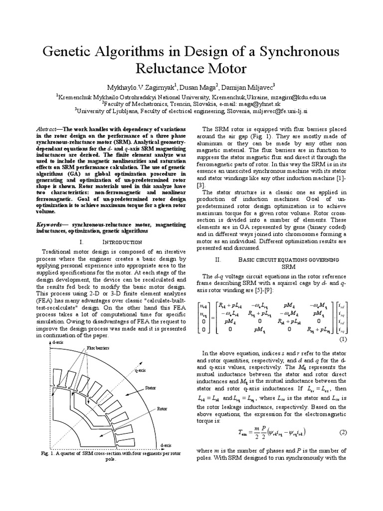 Genetic Algorithms in Design of A Synchronous Reluctance Motor | PDF ...