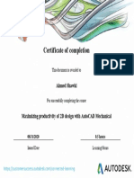 Certificate of completion for AutoCAD Mechanical course
