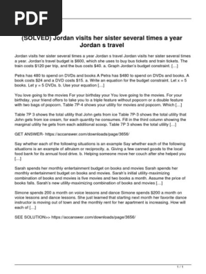 Solved Jordan Visits Her Sister Several Times a Year Jordan s Travel