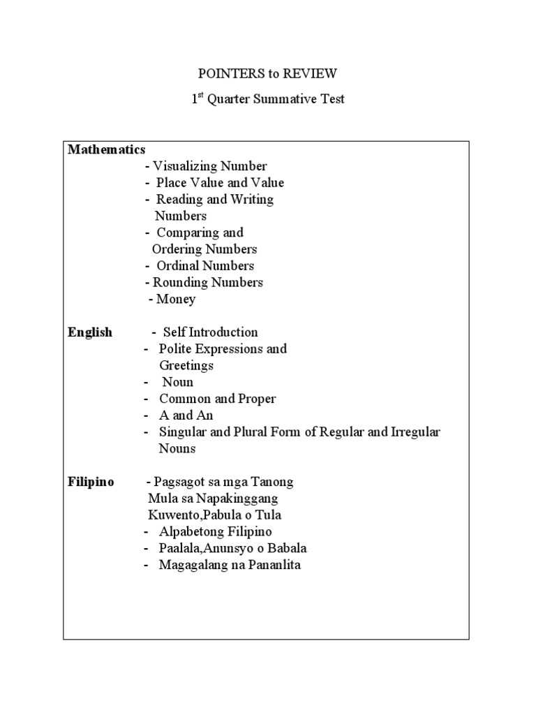 1st Quarter Pointers To Review | PDF