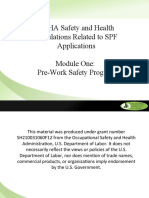 OSHA Safety and Health Regulations Related To SPF Applications Module One: Pre-Work Safety Program