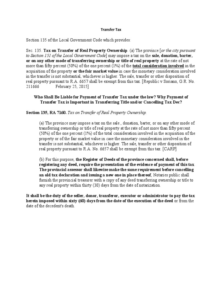 Transfer Tax LGU | PDF