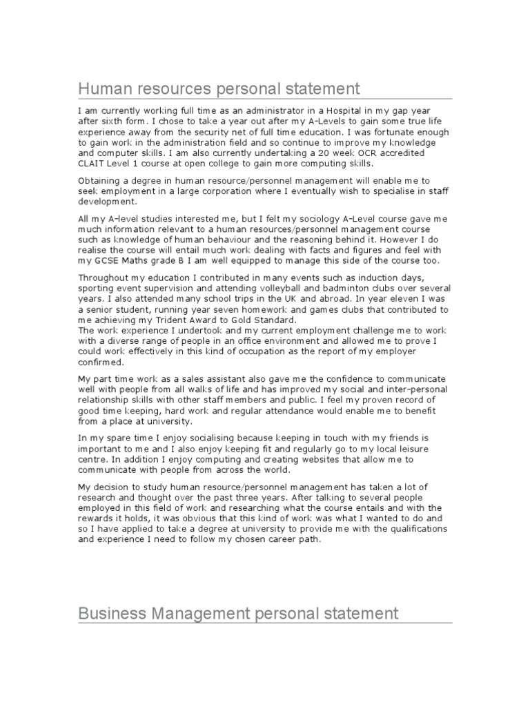 Human resource management personal statement undergraduate picture
