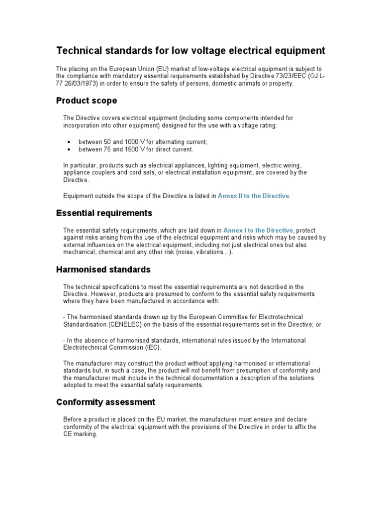 Technical Standards For Low Voltage Electrical Equipment PDF