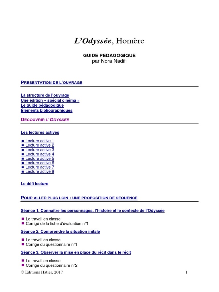 Fiche D activité Histoire 6e Corrigé Hatier Pdf L'odyssee Guide Pedagogique | PDF | Ulysse | Odyssée